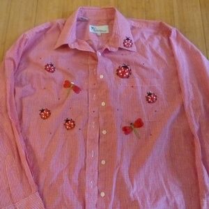 mili lucky  lady bug dragonfly red check shirt xl